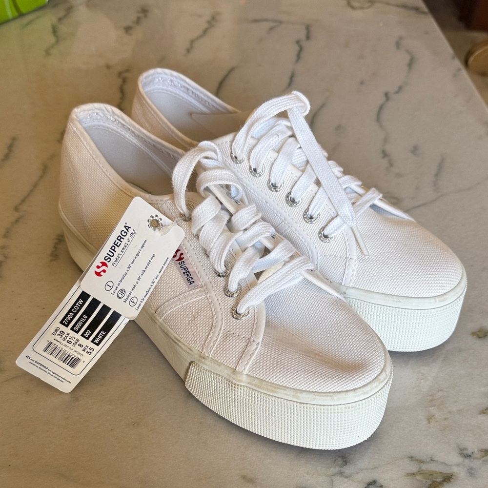 Superga Women's Platform Classic White Sneakers